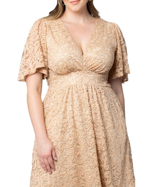 Kiyonna Natural Starry Sequin Lace Fit & Flare Cocktail Dress