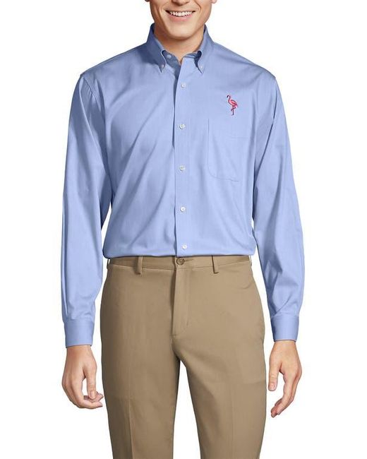 Lands' End Blue School Uniform Tailored Fit No Iron Solid Supima Cotton Pinpoint Buttondown Collar Dress Shirt for men