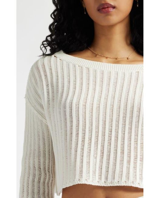 BP. White Open Stitch Crop Sweater