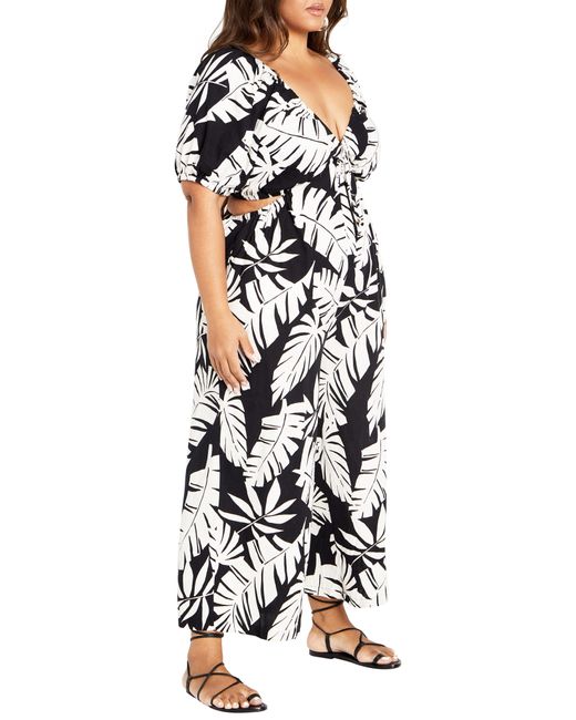 City Chic White Floral Print Wide Leg Jumpsuit At Nordstrom