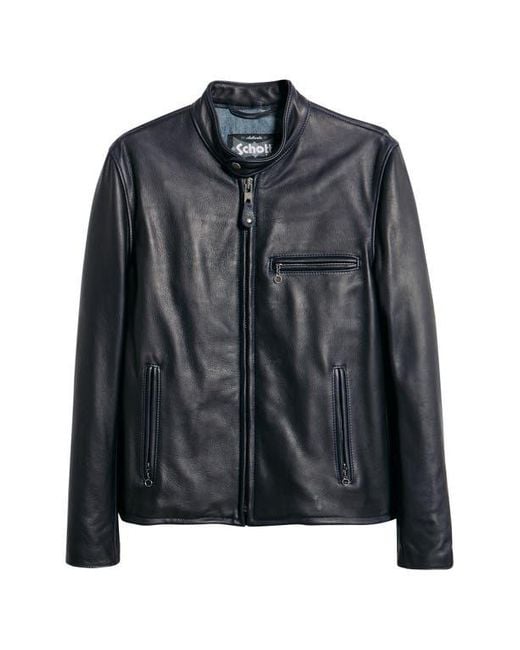 Schott Nyc Black Café Racer Oil Tanned Leather Moto Jacket for men