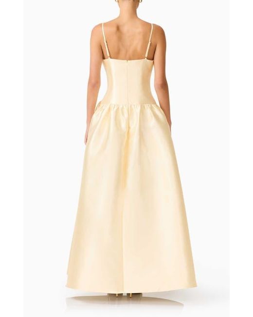 Elliatt Ruffle Sateen Fit & Flare Gown in Natural | Lyst