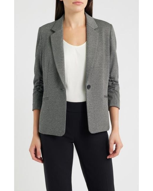 Anne Klein Gray Herringbone One-Button Blazer