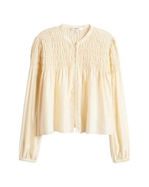 FRAME Natural Smocked Silk Blend Top