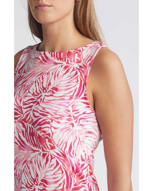 Tommy Bahama Pink Darcy Monstera Mirage Leaf Print Sleeveless Dress