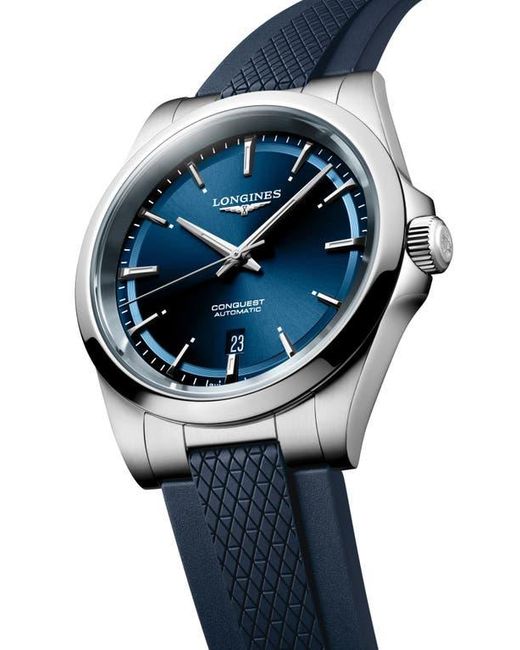 Longines Metallic Conquest Automatic Rubber Strap Watch, 41Mm for men