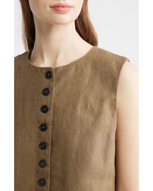Madewell Brown Button Front Linen Shell Top