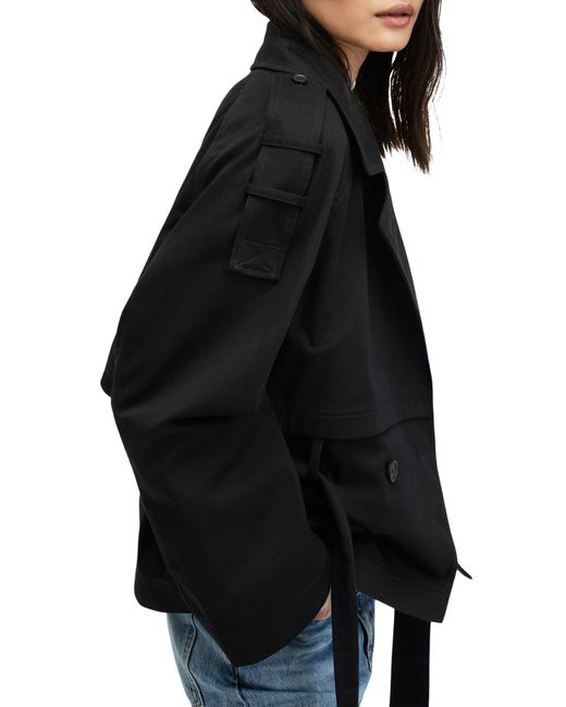 AllSaints Black Beckette Short Trench Coat
