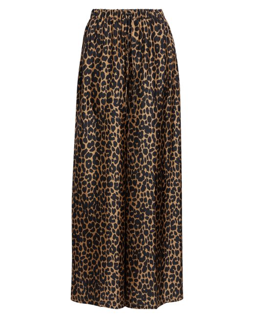 Max Mara Black Ghinea Leopard Print Silk Wide Leg Pants