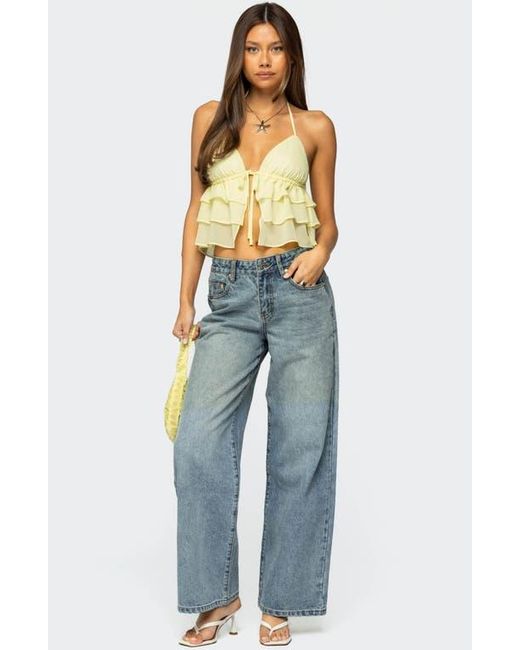 Edikted Blue Zephi Split Front Ruffle Top