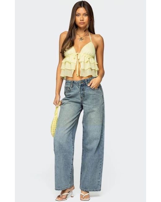 Edikted Blue Zephi Split Front Ruffle Top