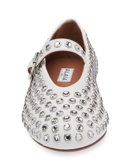 Alaïa White Rhinestone Ballet Flat