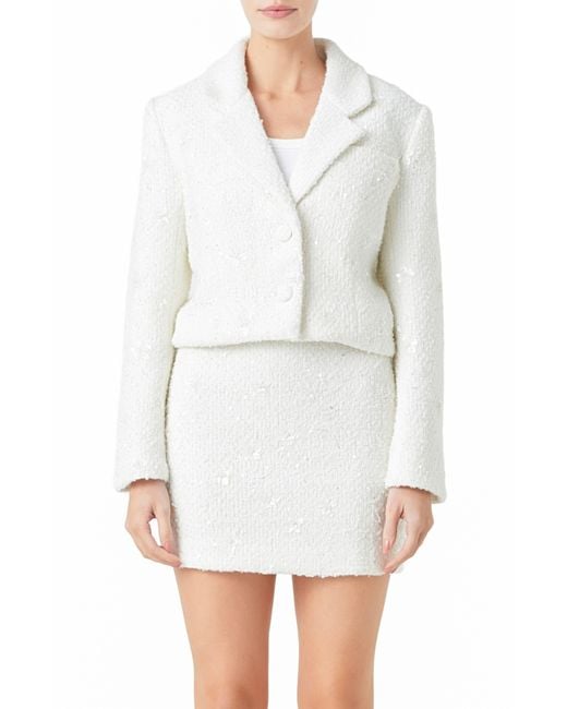 Endless Rose White Sequin Crop Blazer