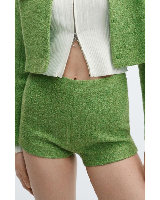 Mango Green Napoles Tweed Shorts