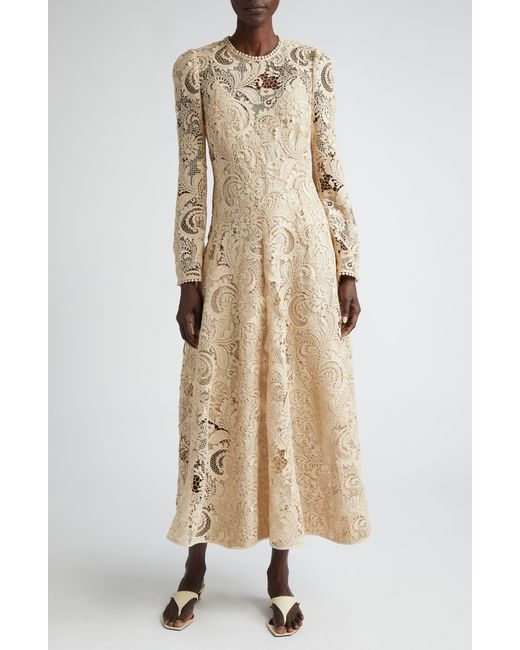 Zimmermann Natural Waverly Long Sleeve Lace Midi Dress