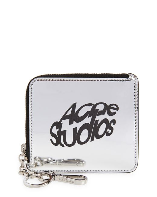 Acne White Metallic Zip Wallet