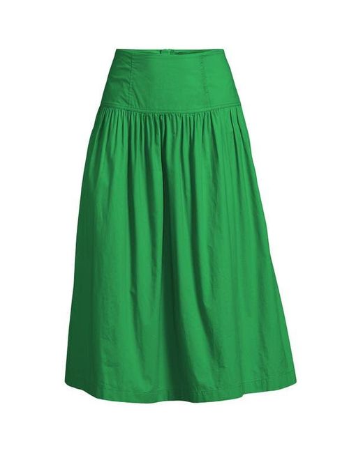 Lands' End Green Poplin Drop Waist Midi Skirt