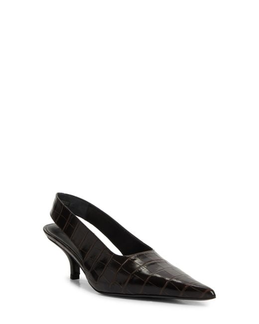 Totême Black Croc Embossed Pointed Toe Slingback Pump