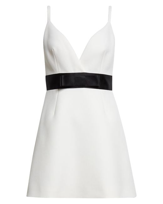 Dolce & Gabbana White Bow Waist Wool Blend Minidress