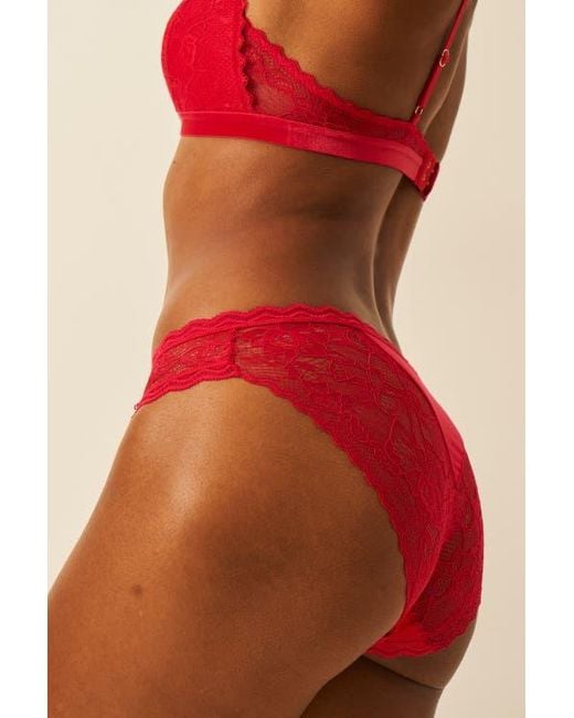 Stripe & Stare Red Eco Lace Padded Triangle Bralette & Original Knicker Set