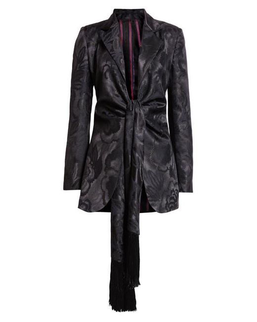 Etro Floral Jacquard Satin Blazer With Draped Fringe Ties in