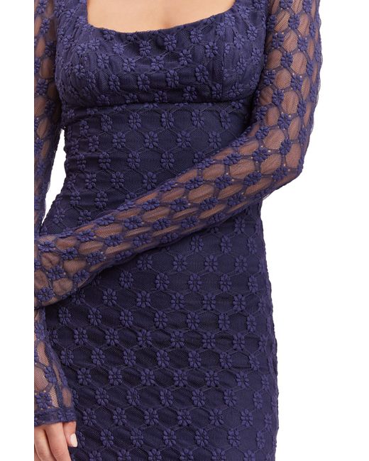 Bardot Blue Adoni Long Sleeve Lace Overlay Midi Dress