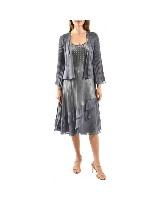 Komarov Tiered Charmeuse & Chiffon Cocktail Dress With Jacket in Gray | Lyst Komarov Tiered Charmeuse & Chiffon Cocktail Dress With Jacket in Gray | Lyst
