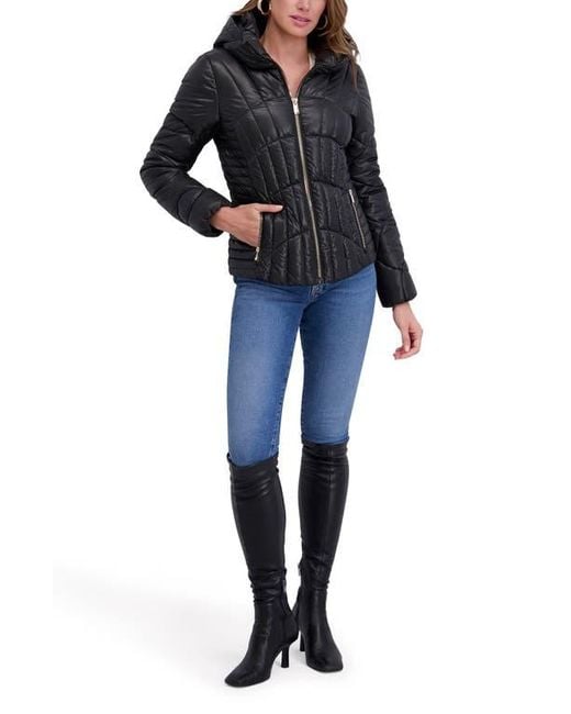 Kensie Black Hooded Puffer Jacket