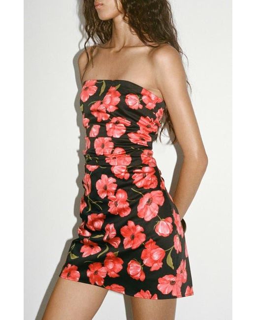 Mango Red Strapless Floral Minidress