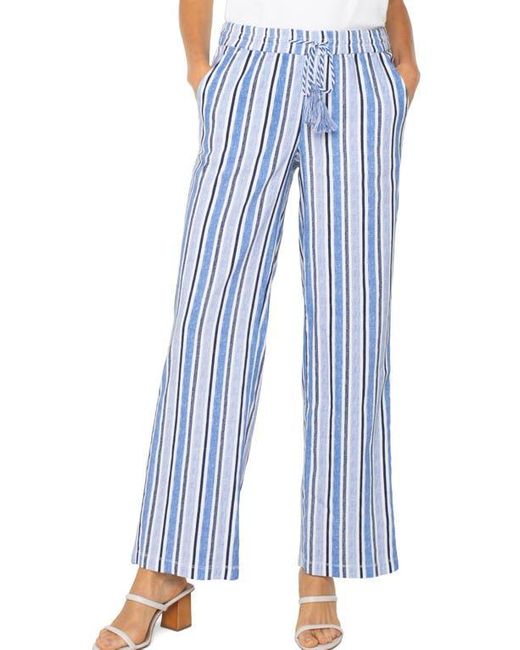 Liverpool Los Angeles Blue Stripe Linen Blend Drawstring Wide Leg Pants