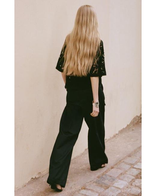 Mango Black Belted Cotton Wide Leg Pants