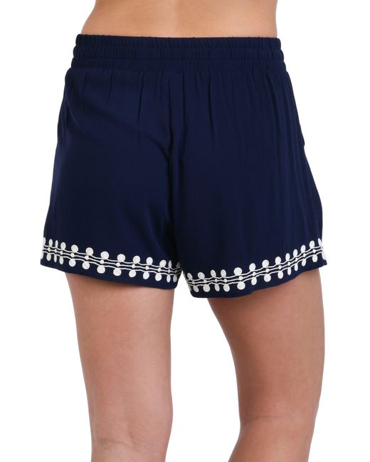 La Blanca Blue Sea Scallops Embroidered Trim Cover-up Beach Shorts