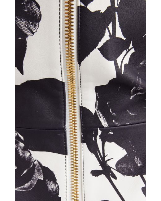 Balmain Multicolor Black & White Roses Print Halter Neck Leather Minidress