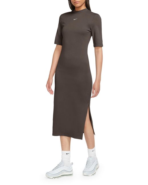 Nike Brown Sportswear Essential Crewneck Midi Dress