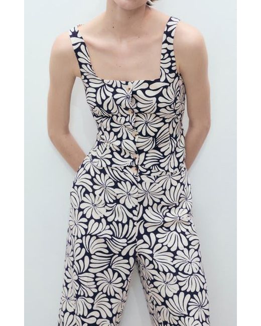 Mango Multicolor Coco Print Linen Blend Wide Leg Pants