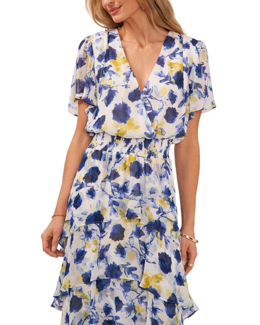 Vince Camuto Blue Floral Tiered Midi Dress