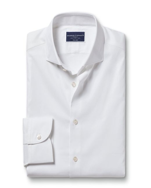 Charles Tyrwhitt White Non-iron Stretch Twill Slim Fit Shirt Single Cuff for men