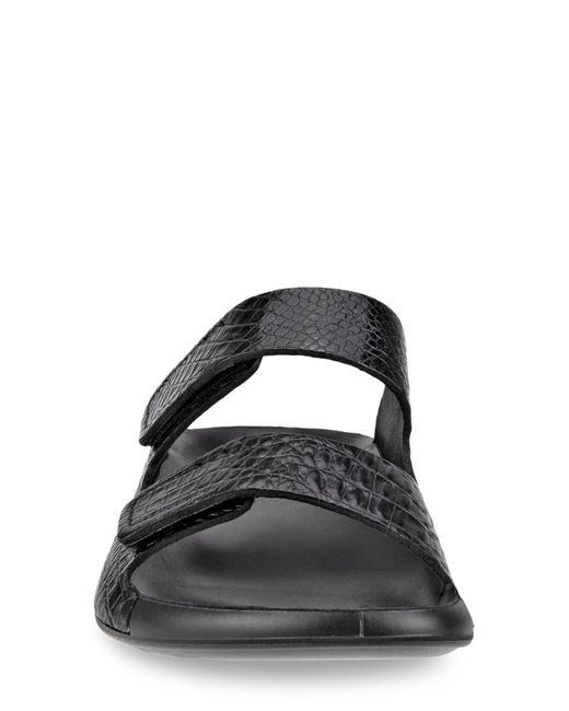 Ecco Black Cozmo Croc Embossed Slide Sandal