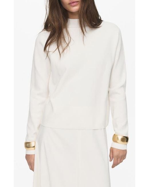 Mango White Funnel Neck Sweater