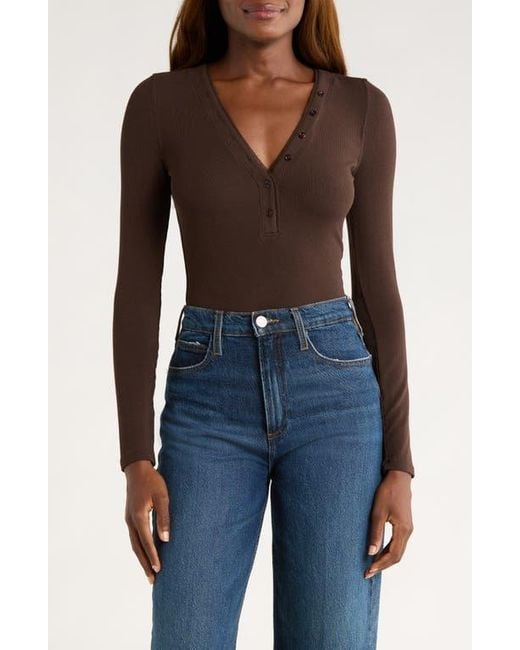 FRAME Brown The Mesh Trim Rib Henley
