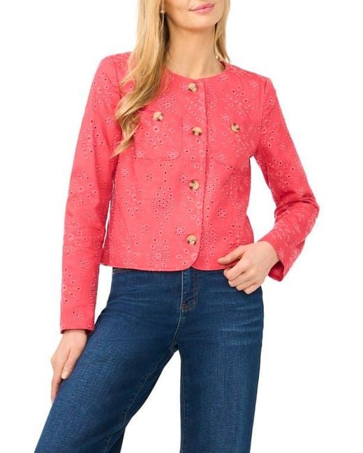 Cece Red Eyelet Crop Jacket