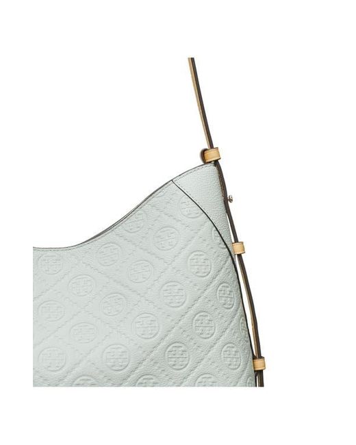 Tory Burch Gray T Monogram Pebble Leather Messenger Bag