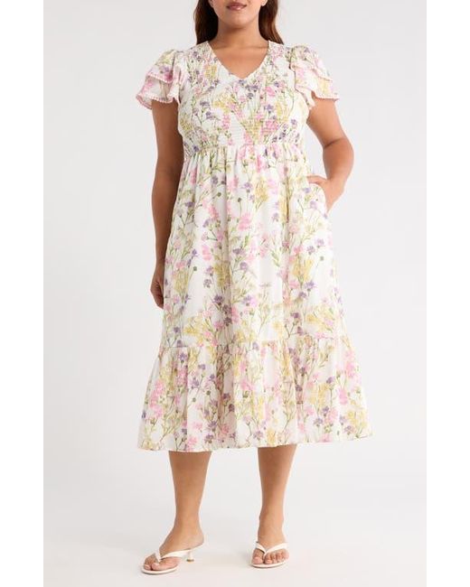 Sugarlips Natural Lita Floral Tiered Cotton Dress