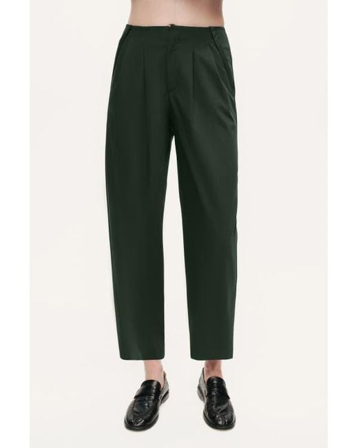 dark green cigarette trousers Nocturne Forest Cropped Cigarette Trousers in Green