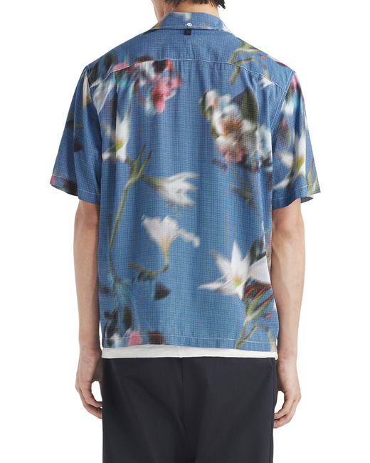Rag & Bone Blue Avery Blurred Floral Print Short Sleeve Button-up Shirt for men