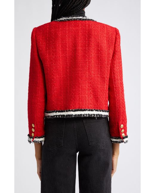 Alice + Olivia Alice + Olivia Landon Boxy Tweed Crop Jacket in Red | Lyst