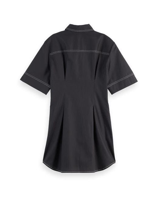 Scotch & Soda Black Stripe Structured Cotton Shirtdress