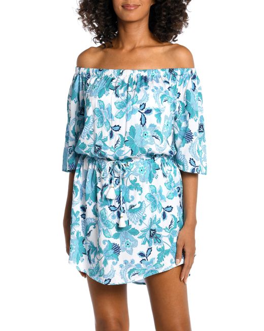 La Blanca Santorini Offtheshoulder Coverup Dress in Blue Lyst