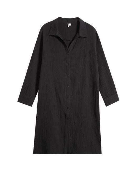 Nordstrom Black Cotton Gauze Cover-Up Shirtdress