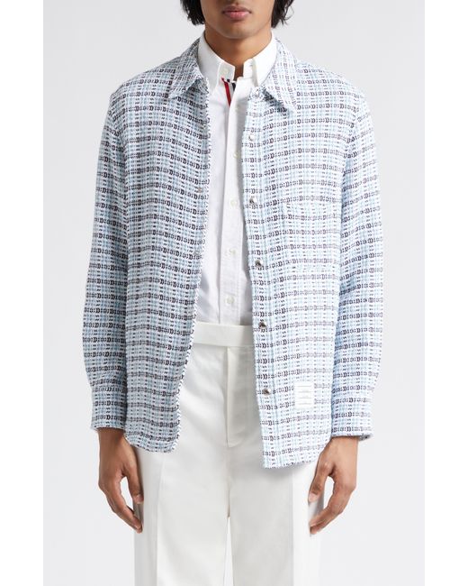 Thom Browne Blue Cotton Tweed Shirt Jacket for men
